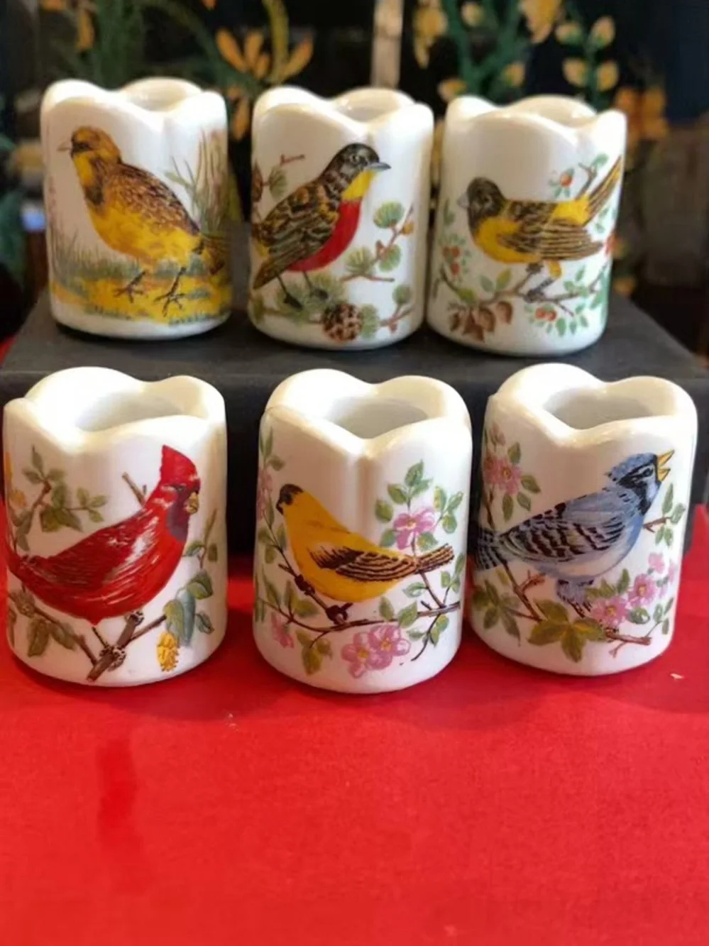 Funny Design Brand Set of 6 Ceramic Taper Candle Holders  with Birds.